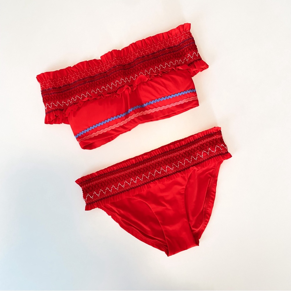 Red Carter Bandeau Bikini Top and Classic Bikini Bottom